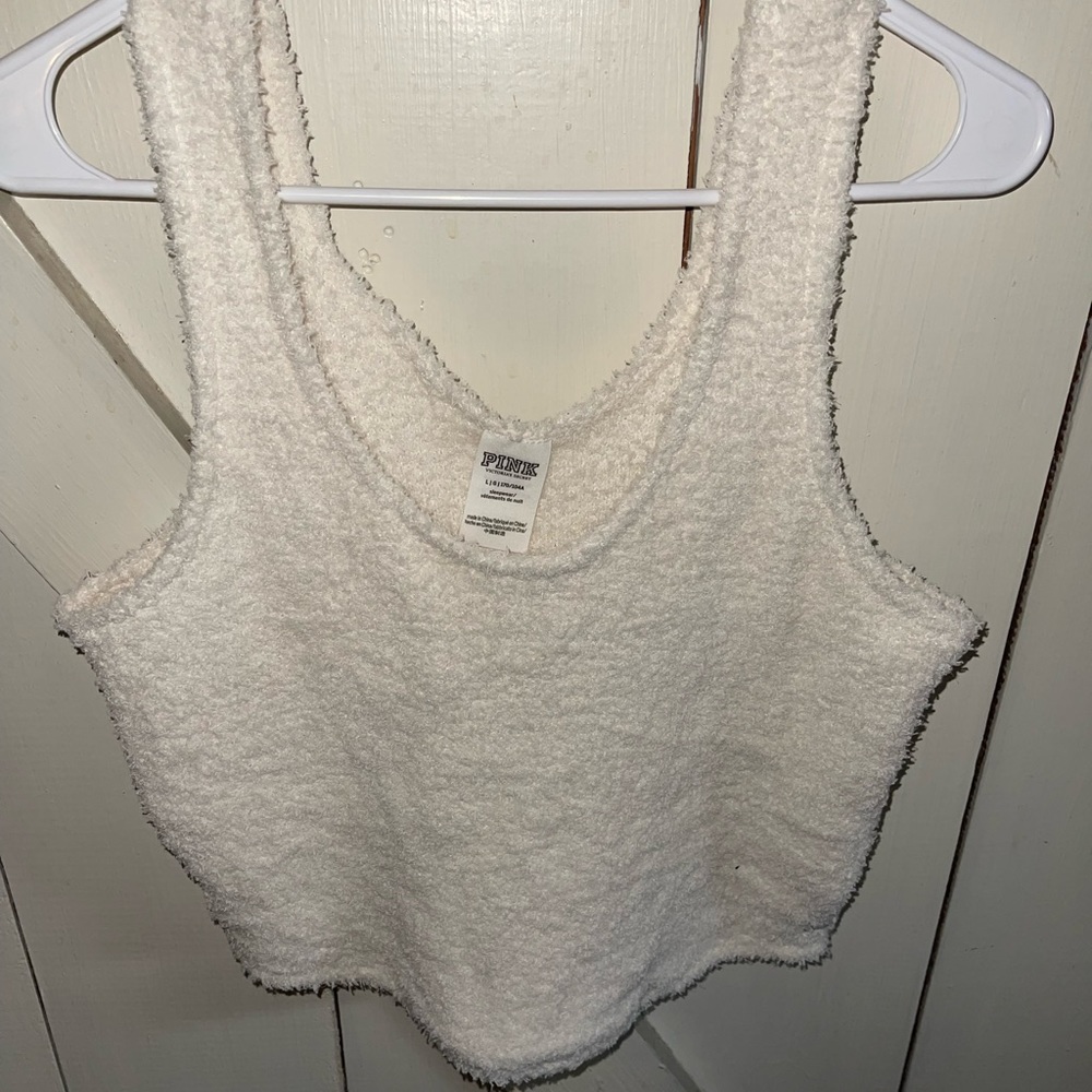 PINK fuzzy white tank